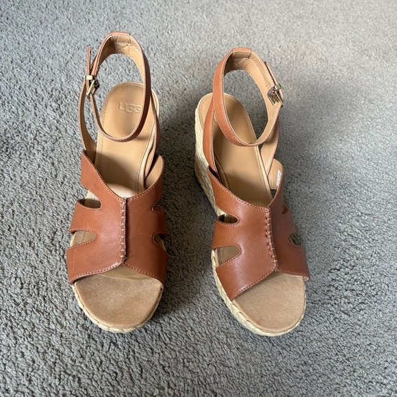 UGG® Women's 11 M Careena Heeled Sandals in Chestnut Leather - Picture 6 of 10